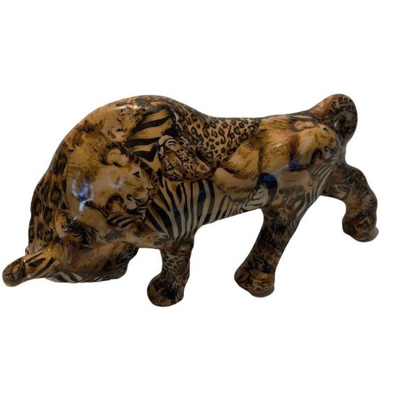 Vtg Porcelain Patchworks Safari Bull Figurine 12" x 4"‎ x 5 3/4" - Picture 4 of 6
